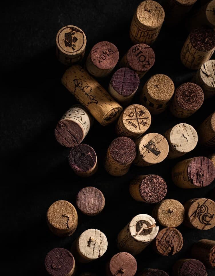 Aged wine corks seen from above